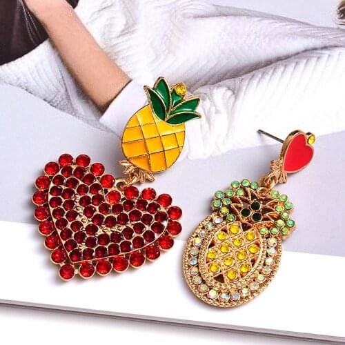 Hot Summer Cute Rhinestone Dangle Earrings Female Love Heart Pineapple Earrings Accessories Dinner Party Wedding Gifts