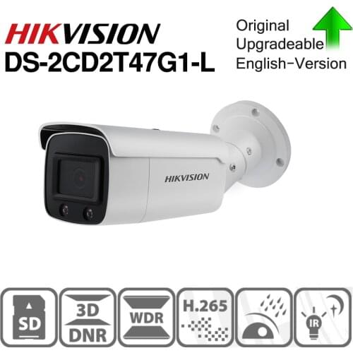 Hikvision Original ColorVu IP Camera DS-2CD2T47G1-L 4MP Bullet Full time color POE IP Camera H.265 CCTV Camera SD Card Slot