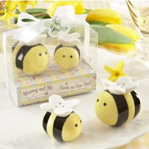 Mommy and Me Sweet as Can Bee Ceramic Honeybee Salt & Pepper Shakers 200pcs=100Set/Lot baby shower favors and gifts