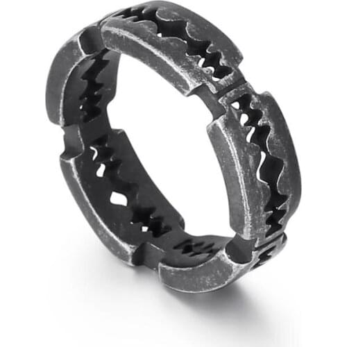 Vintage Viking Blade Shape Men Ring Matte Black Stainless Steel Gothic Hippie Male Fashion Rings Jewelry Best Friend Gift