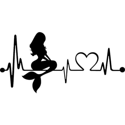 Creative Heartbeat Lifeline Mermaid Car Sticker PVC Personality Fashion Auto Body Window Exquisite Applique Waterproof Decorate