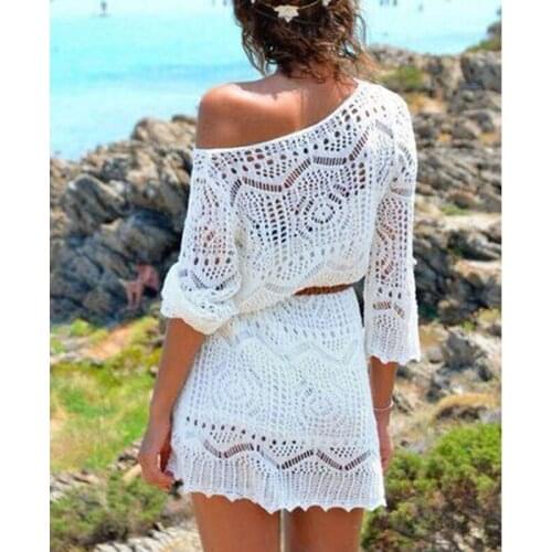 Swimsuit Cover Up Beach Dress Swimwear Bathing Suit Easide Clothing Dress Sexy Women Lace Crochet Bikini Bathing Suit Beachwear