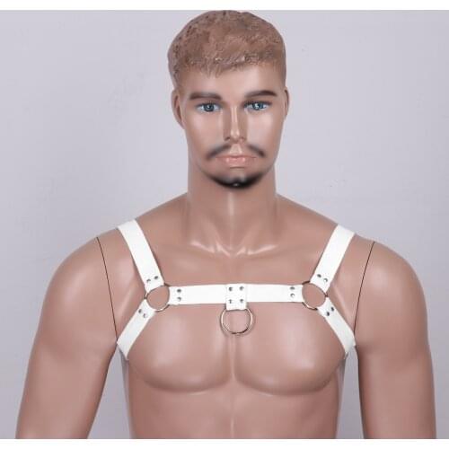 Male Mens Body Chest Muscle Harness Belt with Metal O-rings Rivets Fancy Club Party Costume Strap Accessory for Sexy Costumes
