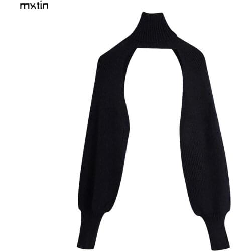 MXTIN Fashion Sexy Arm Warmers Knitted Pullover Sweater Women 2020 Vintage High Neck Long Sleeve Female Pullovers Chic Tops