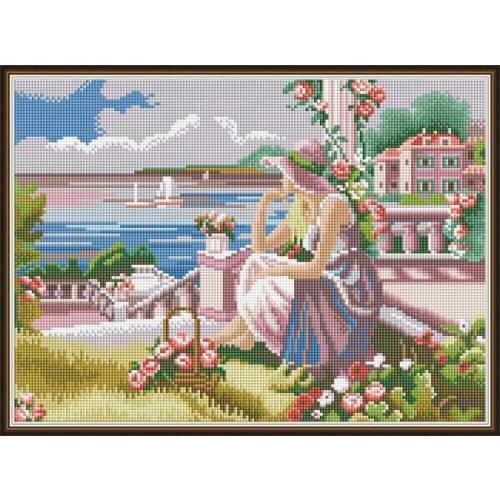 The girl looking at the sea 5D round and square diamond painting kit DIY handmade character pattern mosaic embroidery home decor
