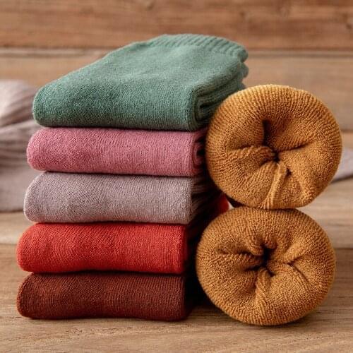 Winter Women Socks Warmer Thicken Thermal Wool Cashmere Snow Boots Floor Sleeping Socks for Mens Solid Color Soft Fashion girl