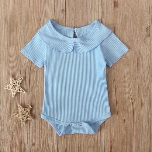 New Summer Newborn Baby Girls Short Sleeve Solid Outfit Cute Ruffle Ribbed Knitted Casual Romper jumpsuit Infant Casual Clothes