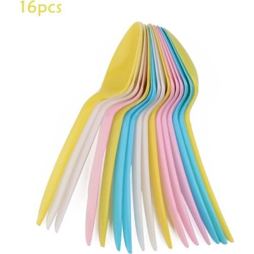 Disposable Tableware 16PCS Color Mixing Plastic Spoon Birthday Party Supplies Wedding Decorations Childrens Birthday Party