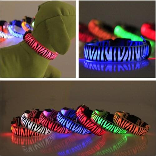 Cheervivi LED Dog Collar Adjustable Light Pet Collar Leopard Nylon Pet Dog Cat Night Safety Luminous Flashing Necklace Glowing