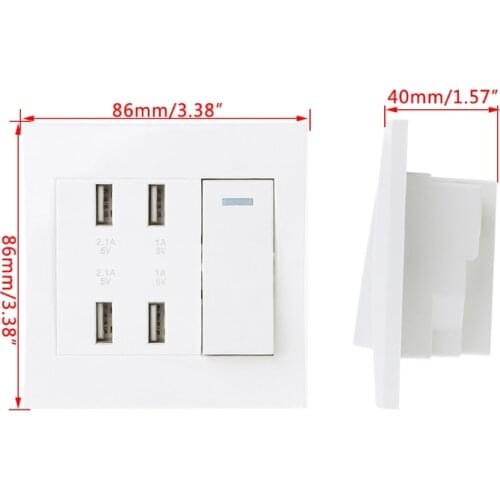 P82C 220V 10A Wall Switch Socket 4 Port USB Charger Power Outlet Adapter Panel