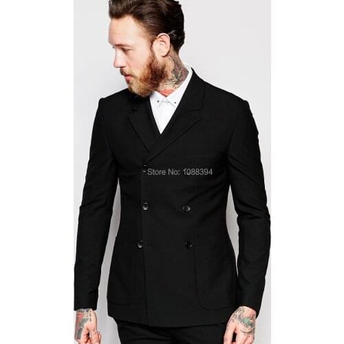 Jacket+Pant) Handsome Black Double Breasted Mens Suits Wedding Suits For Men Groom Suits Groomsmen Tuxedos Mens Wedding Suits