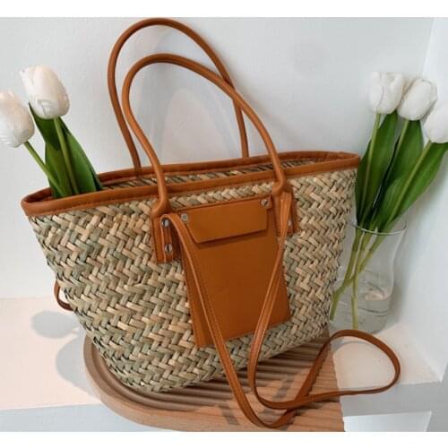 Retro Large Size Weave Straw Shoulder Bags 2021 Summer Luxury Beach Ladies Handbags And Purses