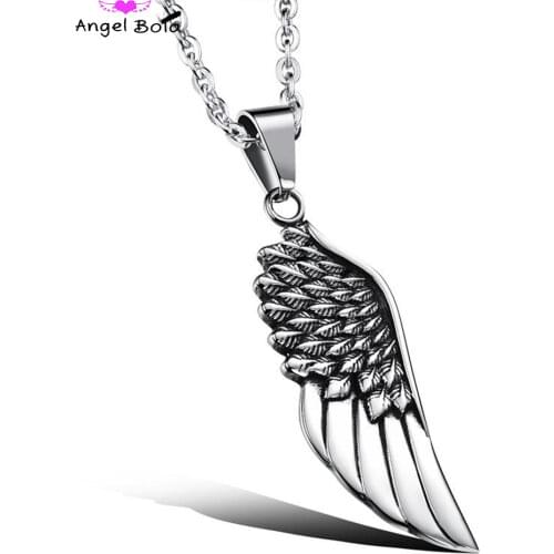 Wholesale New Designer Charms Mens Luxury Stainless Steel Wings of Angels Pendant Necklace Jewelry Gift