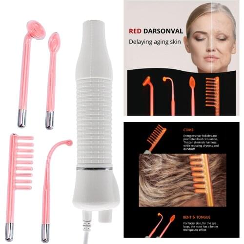 Portable High Frequency Spot Remover w/4 Wand Electronicy Skin Tightening Acne Scar Sreatment Sure Sare -EU Red/Purple Light
