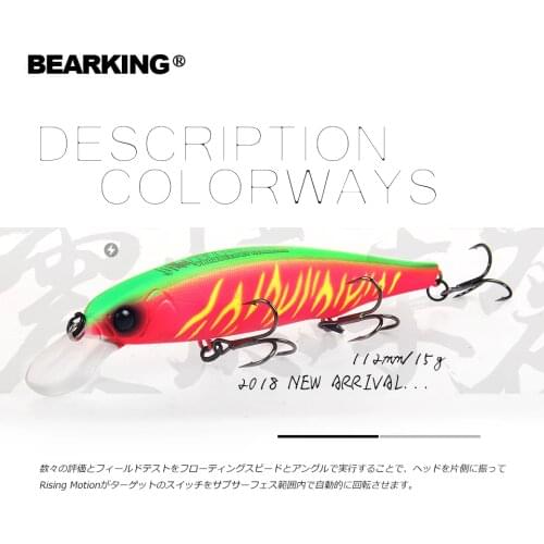 Bearking 2018 New hot model 112mm 15g fixed weight system fishing lures hard bait dive 1.5m quality wobblers minnow