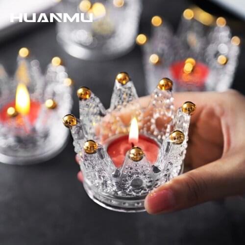 Nordic Glass Crown Tea Light Candle Holder Ring Jewelry Storage Transparent Home Decoration Stand Candlestick Wedding Gift