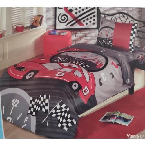 Taç Kristal Tek Kişilik Genç Çoçuk Nevresim Takımı Pamuk Kaliteli Canlı Renkler Yatak Oda Seti Arabalı car baby girls