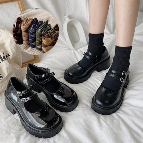 Woman Lolita Shoes Cosplay Platform Pumps Womens Small Leather Shoes One Word Buckle Thick Heel Platform Trifle Japanese Style