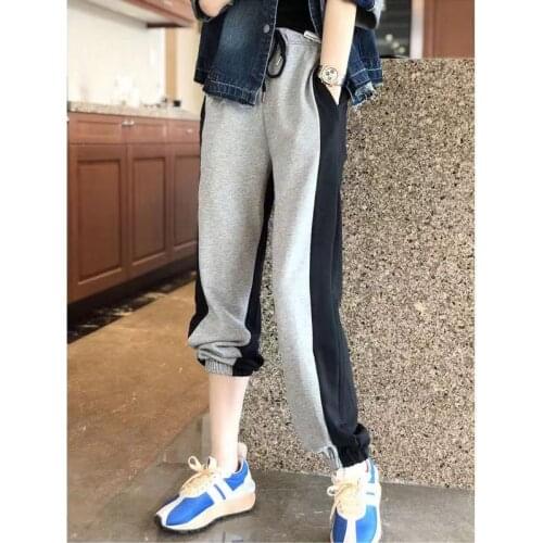 Women Fashion Spliced Sweatpants Casual Harem Pants Loose High Waist Ankle Baggy Pants All-match Lace Up Streetwear Trousers