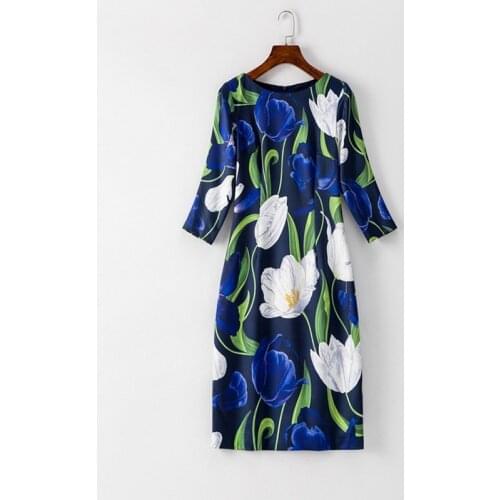 Bodycon Dress 2021 Autumn Designer Clothing Women Vintage Jacqaurd Floral Print 3/4 Sleeve Midi Party Elegant Dress Robe Femme
