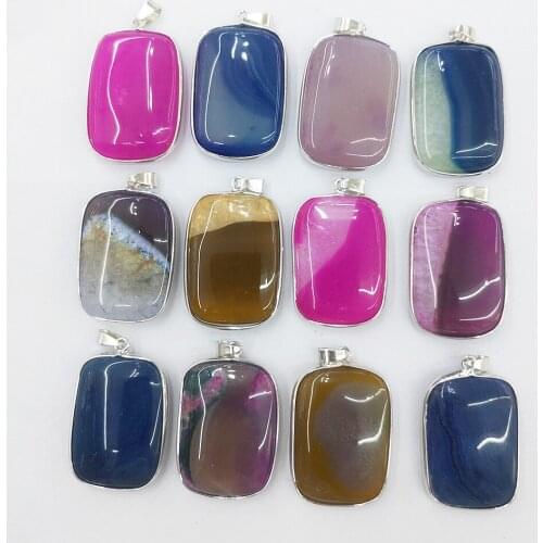 1pc Natural Agates Stone Rectangle Metal Edging Pendant Chain for Charms Womens Jewelry Making DIY Necklace Accessories Wicca