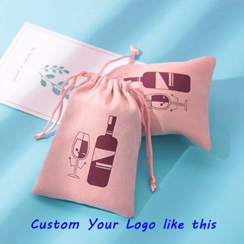 100PCS FREE Custom Logo Velvet Drawstring Pouches Jewelry Packaging Bag Light Pink Gift Box Personalized Pouch