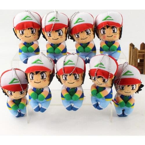 12cm 10pcs/Lot Anime Pokemon Ash Ketchum Plush Toys Pendants Soft Stuffed Cartoon Doll Key Chains