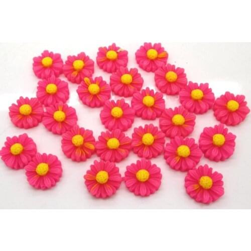 50Pcs Fuchsia Resin Flower Beads Decoration Crafts Flatback Cabochon Scrapbooking Fit Phone Embellishments Diy Accessories
