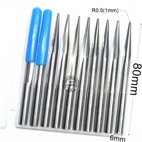 6mm*R0.5*80L-10pcs,free shipping Taper Ball nose End Mill,CNC milling Cutter,Solid carbide woodworking router bit,cone end mill