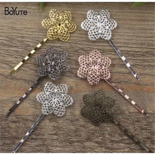 BoYuTe 20Pcs 27MM Filigree Flower Hair Barrette 6 Colors Plated Women Hair Accessories