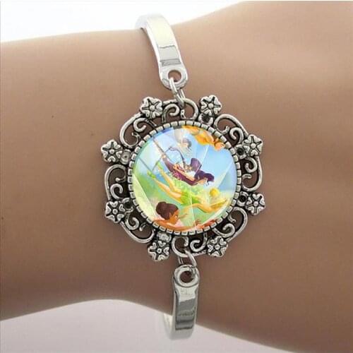Disney Tinkerbell Princess Bracelet Lace Charm Bracelet Glass Princess Photo Cabochon Cartoon Image Dome Chain Bracelet Jewelry