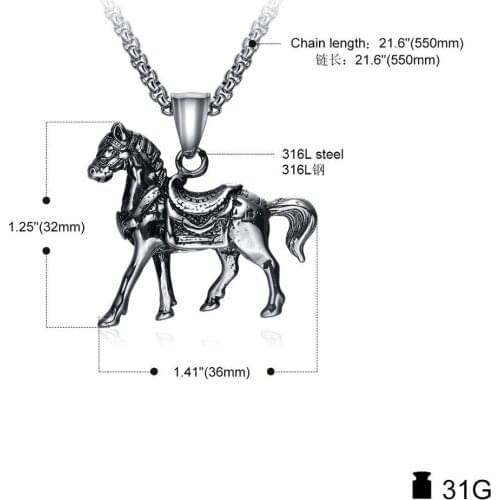 New Arrive Stainless Steel Hip Hop 3D Horse Cool Mens Boys Jewelry Pendant Necklace Free Box Link Chain 24inch Fashion Gift