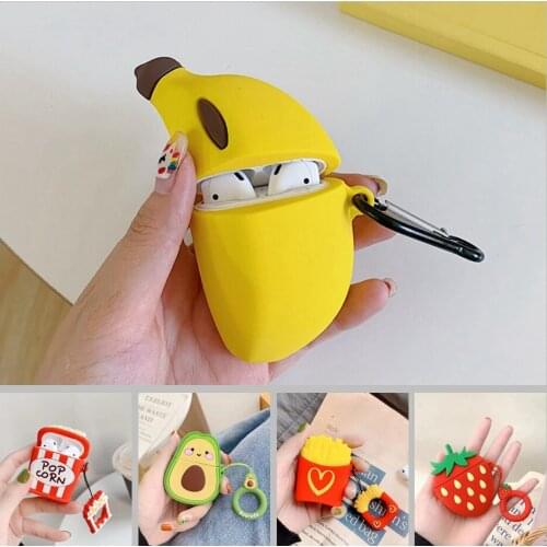 For AirPods 2 Case Cartoon Funny banana/Avocado Pattern Protection Silicone Headphone Case for Air Pods Case Wiht Hook Funda