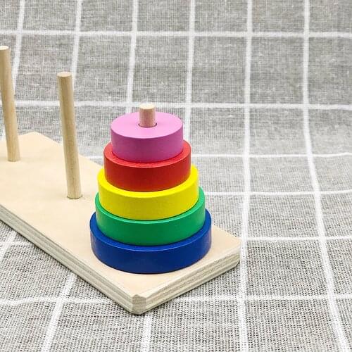 Montessori Childrens Wooden Mini Hanoi Tower Small Five Story Small Column Set Boys And Girls Baby Early Education Toy