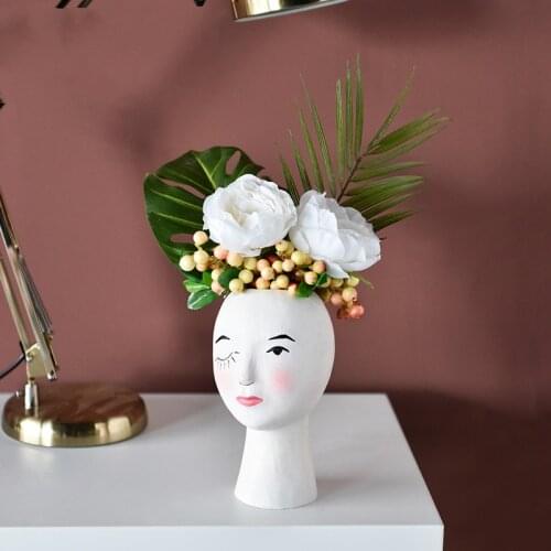 European Resin Vase Head Portrait Sculpture Flowerpot Ornaments Office Desktop Furnishing Crafts Art Home Livingroom Decoration