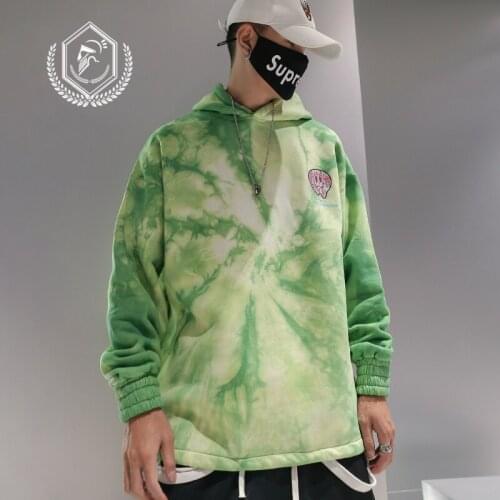 Men Fashion Loose Print Fleece Heavyweight Casual Pullover Hip Hop Sweatshirts with Hooded
