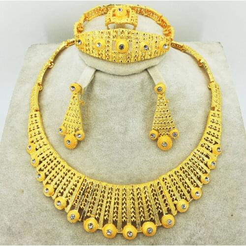 HOT Fashion wedding Dubai Africa Nigeria African Jewelry set gold-color necklace Earrings romantic woman Bridal Jewelry Sets