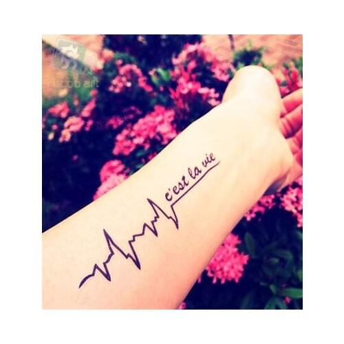 HC-89/Waterproof Temporary Tattoo Sticker Women Sexy Arm Chest Hands Fake Tattoo Electrocardiogram Body Art Tattoo-c'est la vie
