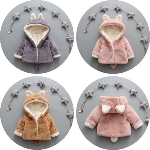 1-5 years boys girls winter Coat Korean CARTOON rabbit fur sweater girl solid color plus velvet thick coat Europe and America