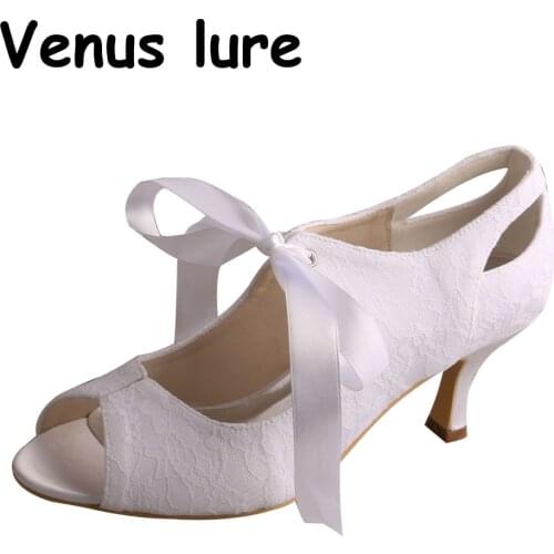 Custom Handmade Lace White Mary Jane Shoes Women Mid Heel 6.5CM