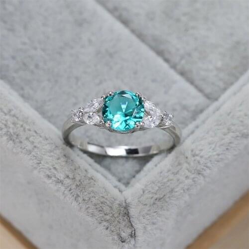 Best selling European and American S925 silver fashion wedding ring round zircon light blue crystal luxury jewelry womens gifts