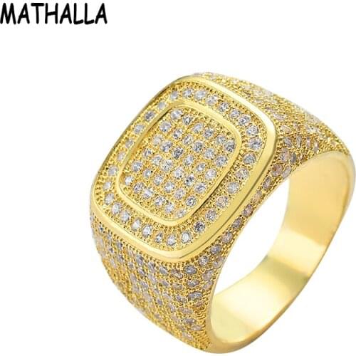 Hiphop AAA Cubic Zirconia Cocktail Ring Gold Color Copper Full CZ Rings For Men Bar Party Jewelry Wholesale