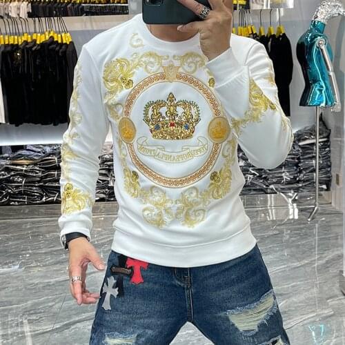 Baroque Sequin Crown Club Outwear Sweat Homme Harajuku Sweatshirt Luxury Gold Black EmbroiderySweatshirts Men Sudadera Hombre
