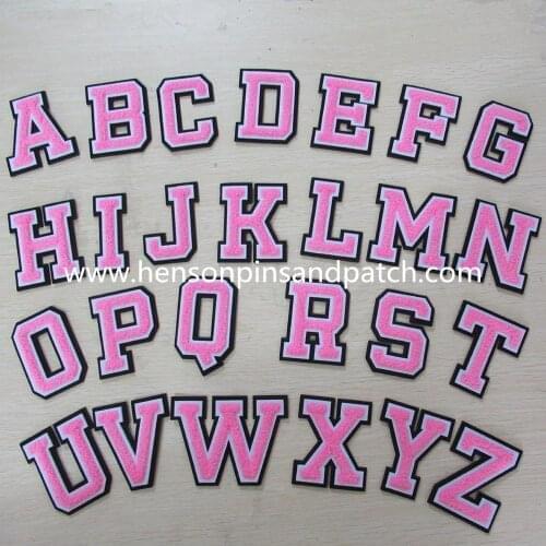 Custom English Letter Chenille Embroidery Patches , different color chenille patch