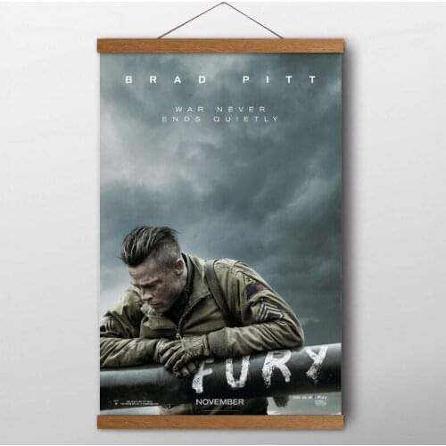 Wall Art Fury Movie Brad Pitt Posters Canvas Cloth Prints Teak Wood Scrolls Paintings Home Room Decor