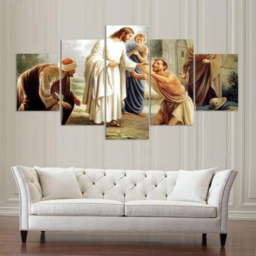 Wall Art Canvas Posters Home Decor Frame Pictures 5 Pieces Jesus Curando Los Enfermos For Living Room HD Printed Modern Painting