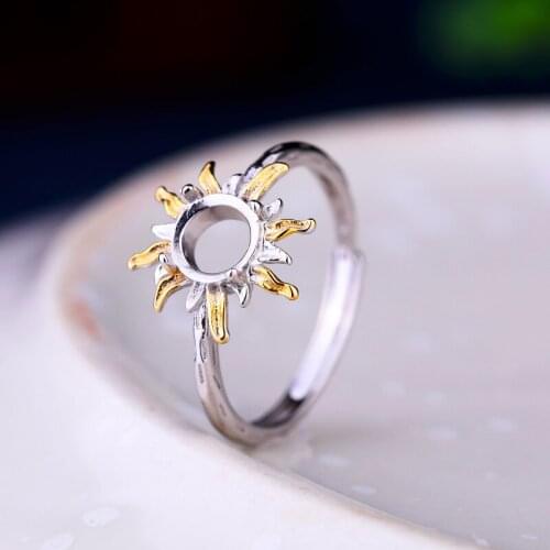 925 Sterling Silver Women Engagement Wedding Ring 6x6mm Round Cabochon Semi Mount Ring fit Amber Turquoise Setting