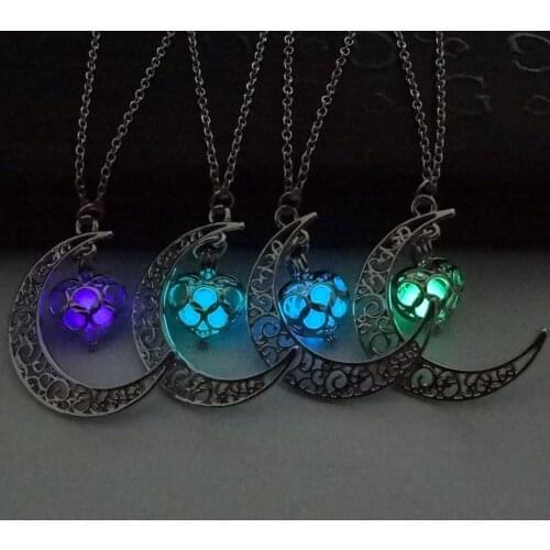 Charm Silver Color Luminous Pendant Necklace Women Moon Glowing Stone Necklace Christmas Necklaces Jewelry Valentines Day Gifts