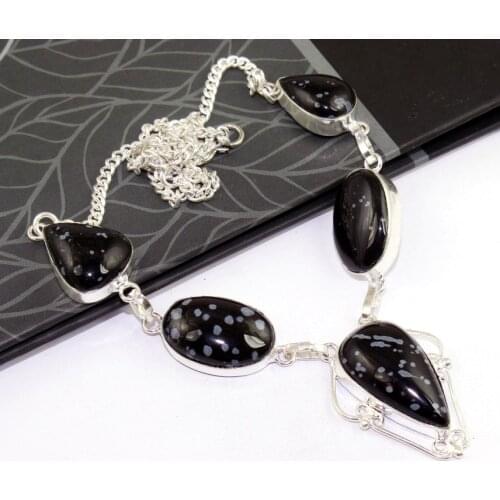Snowflake Obsidian Necklace Silver Overlay over Copper , 48.5 cm, N0279