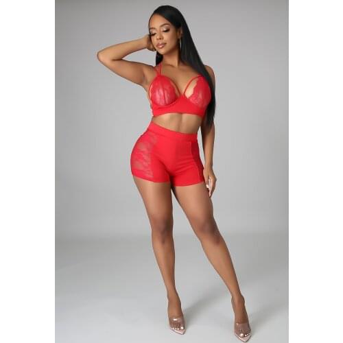 JRRY Sexy Women Set Spaghetti Strap Crop Top Pants Lace 2 Pieces Set Skinny Elastic Outdoor Wear